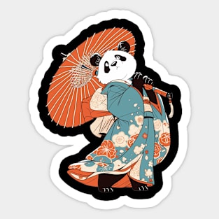 Panda as Japanese Geisha holding Umbrella - Panda Bear Japanese Sticker